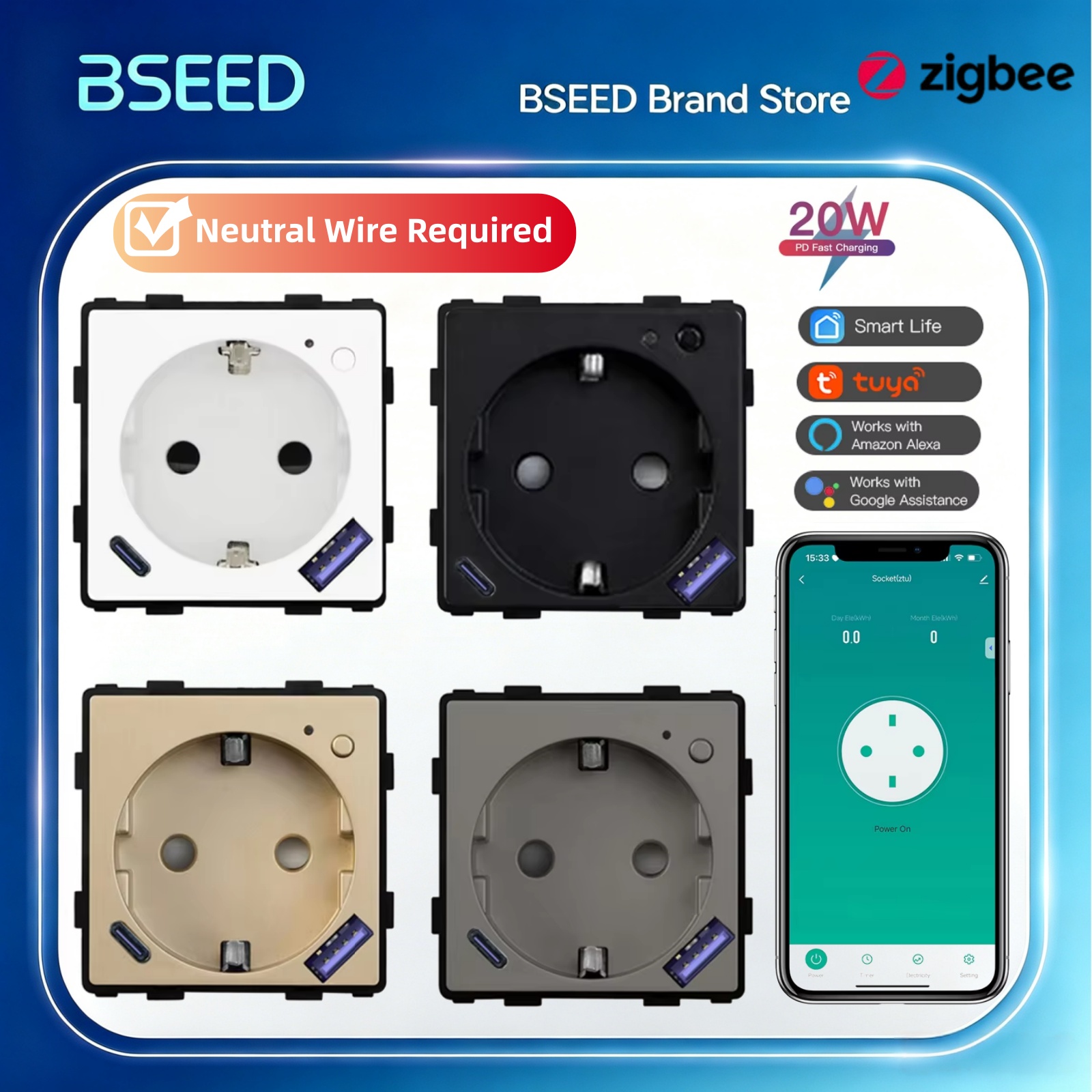 Zigbee Smart Plug Energy Monitor - BSEED Zigbee prise intelligente partie moniteur